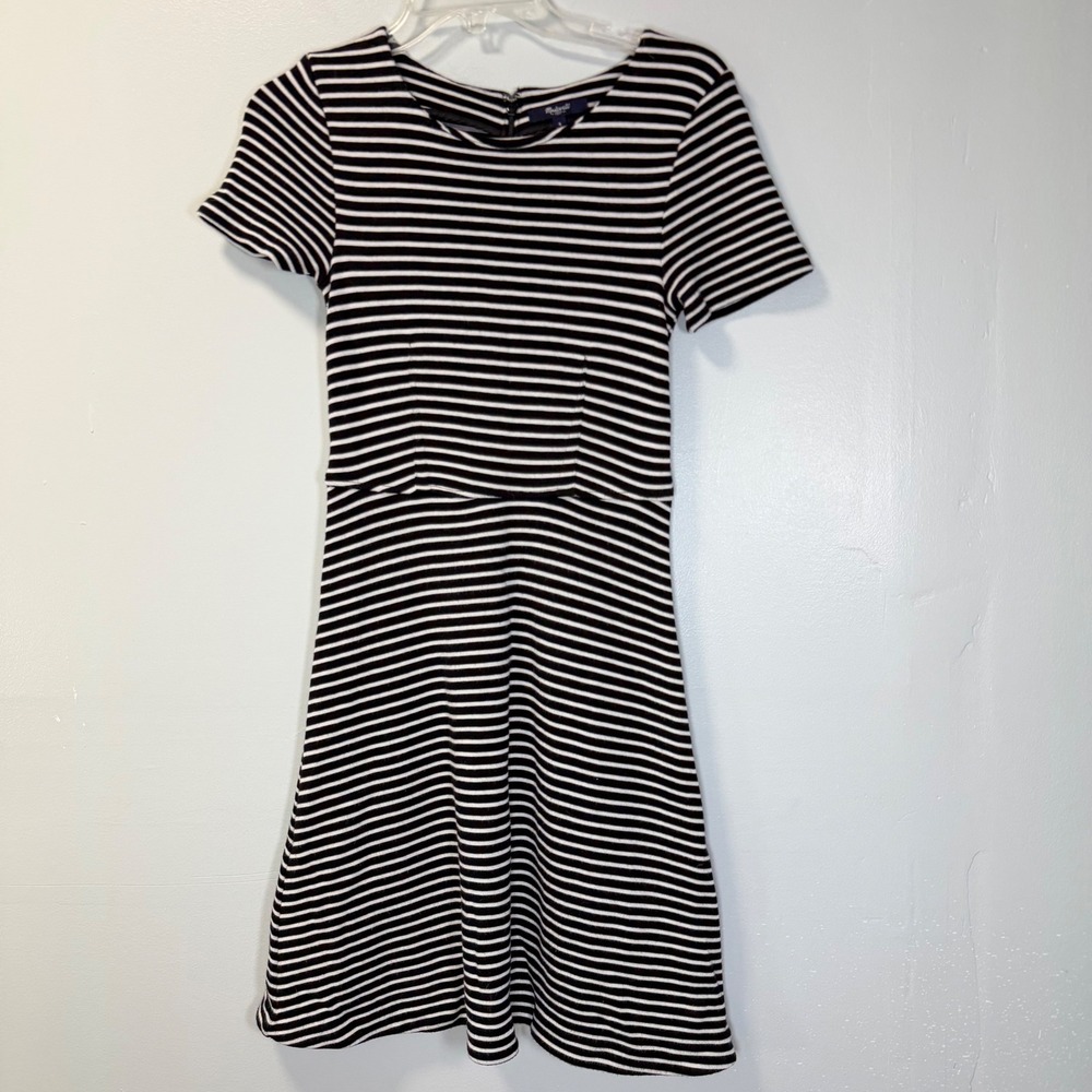 Madewell Womens Black White Striped Short Sleeve Knit Fit Flare Dress E0890 S